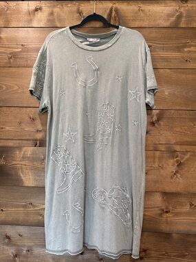 Blue B Washed Gray Embroidered Cowboy Boot T-Shirt Dress